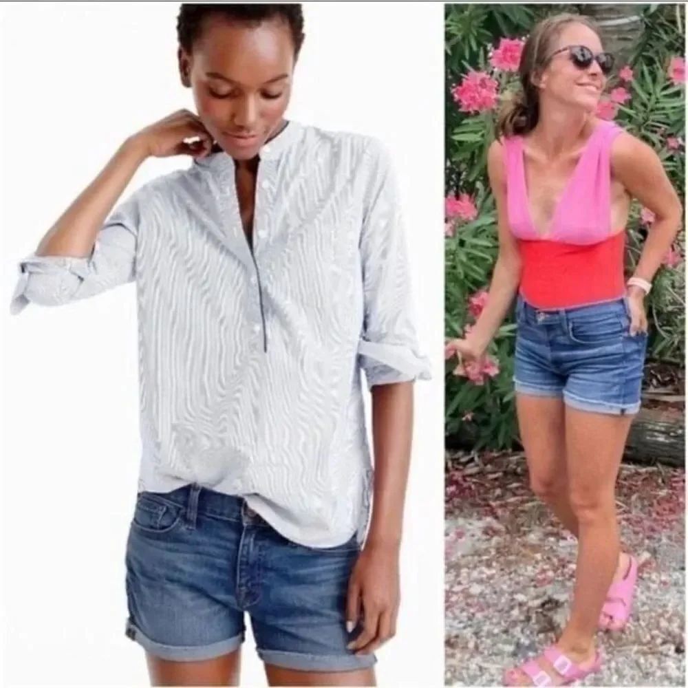Womens J Crew Merrill Mid Rise Medium Wash Cuffed Denim Jean Shorts - Sz 24